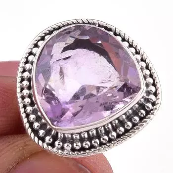 Natural Pink Amethyst Gemstone Handmade 925 Solid Sterling Silver Ring S.6 m7G08