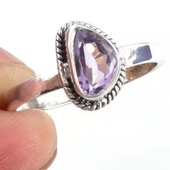 Natural Pink Amethyst Gemstone Handmade 925 Solid Sterling Silver Ring S.8 t3P62