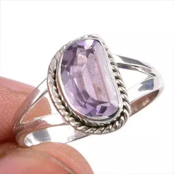 Natural Pink Amethyst Gemstone Handmade 925 Solid Silver Jewelry Ring S.8 q0e81