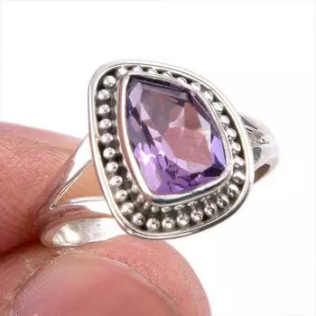 Natural Pink Amethyst Gemstone Handmade 925 Solid Silver Jewelry Ring S.7 v8e96