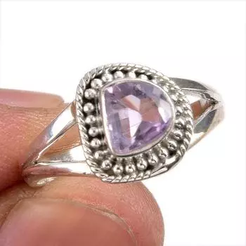 Natural Pink Amethyst Gemstone Handmade 925 Solid Silver Jewelry Ring S.7.5 c0g76