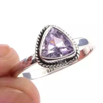 Natural Pink Amethyst Gemstone Handmade 925 Solid Sterling Silver Ring S.10 y5V50