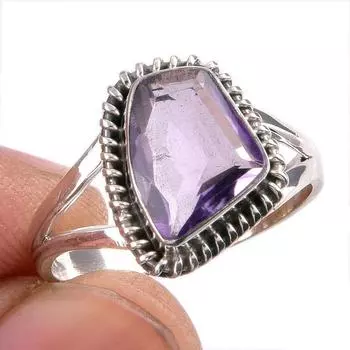Natural Pink Amethyst Gemstone Handmade 925 Solid Silver Jewelry Ring S.8 c2p01