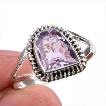 Natural Pink Amethyst Gemstone Handmade 925 Solid Silver Jewelry Ring S.9.5 r7P64