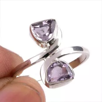 Natural Pink Amethyst Gemstone Handmade 925 Solid Silver Jewelry Ring S.8 H6n88