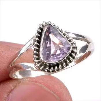 Natural Pink Amethyst Gemstone Handmade 925 Solid Silver Jewelry Ring S.9.5 D9D29