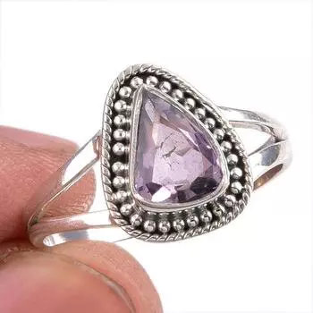 Natural Pink Amethyst Gemstone Handmade 925 Solid Silver Jewelry Ring S.9 U7T23
