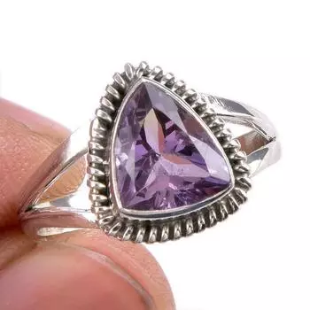 Natural Pink Amethyst Gemstone Handmade 925 Solid Silver Jewelry Ring S.8 N2O31