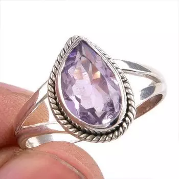 Natural Pink Amethyst Gemstone Handmade 925 Solid Silver Jewelry Ring S.9.5 J7G43