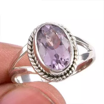 Natural Pink Amethyst Gemstone Handmade 925 Solid Silver Jewelry Ring S.7.5 A5m62