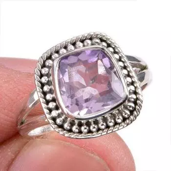 Natural Pink Amethyst Gemstone Handmade 925 Solid Silver Jewelry Ring S.6 I4n23