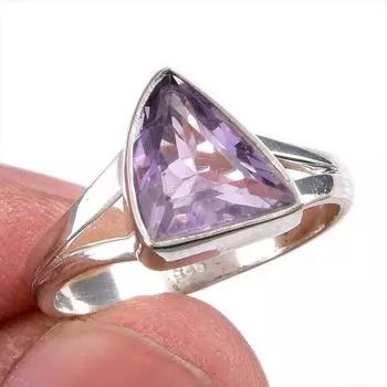 Natural Pink Amethyst Gemstone Handmade 925 Solid Silver Jewelry Ring S.7.5 O2Q90