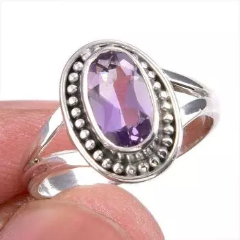 Natural Pink Amethyst Gemstone Handmade 925 Solid Silver Jewelry Ring S.7 M1E00
