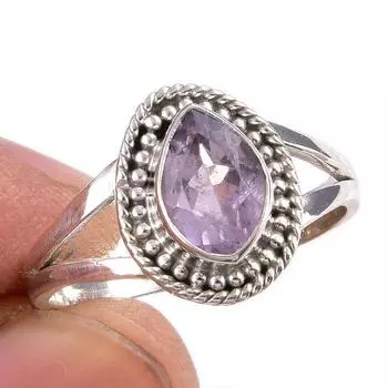 Natural Pink Amethyst Gemstone Handmade 925 Solid Silver Jewelry Ring S.8.5 i6E12
