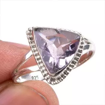 Natural Pink Amethyst Gemstone Handmade 925 Solid Silver Jewelry Ring S.10 d6q82
