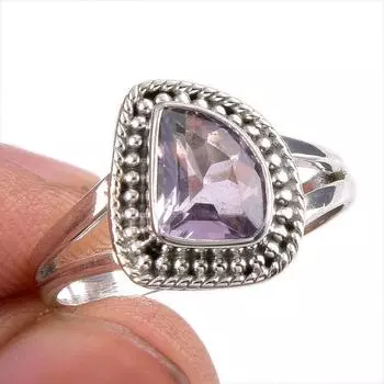 Natural Pink Amethyst Gemstone Handmade 925 Solid Silver Jewelry Ring S.7.5 t9C03