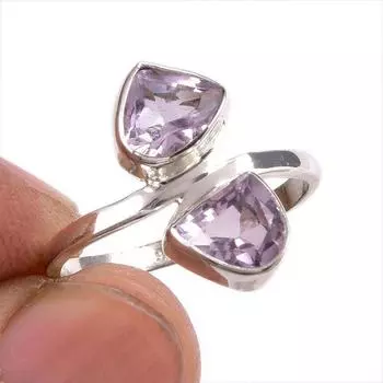 Natural Pink Amethyst Gemstone Handmade 925 Solid Silver Jewelry Ring S.7 U3y72