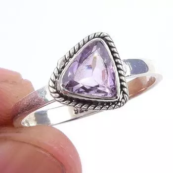 Natural Pink Amethyst Gemstone Handmade 925 Solid Sterling Silver Ring S.8 o3Q81