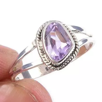 Natural Pink Amethyst Gemstone Handmade 925 Solid Sterling Silver Ring S.9 K4Y45