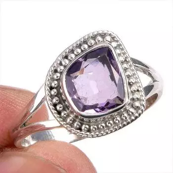 Natural Pink Amethyst Gemstone Handmade 925 Solid Silver Jewelry Ring S.10 Z7l48