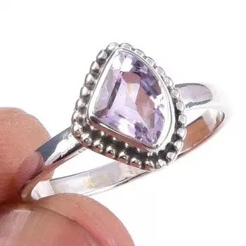 Natural Pink Amethyst Gemstone Handmade 925 Solid Sterling Silver Ring S.8 k3B99
