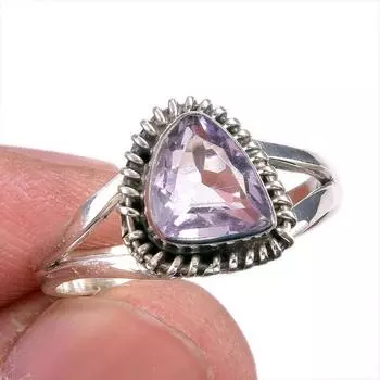 Natural Pink Amethyst Gemstone Handmade 925 Solid Silver Jewelry Ring S.8 c7U30
