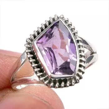 Natural Pink Amethyst Gemstone Handmade 925 Solid Silver Jewelry Ring S.6.5 e5C98