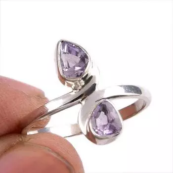 Natural Pink Amethyst Gemstone Handmade 925 Solid Silver Jewelry Ring S.7.5 J9u34