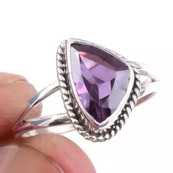 Natural Pink Amethyst Gemstone Handmade 925 Solid Sterling Silver Ring S.6 R8n18