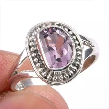 Natural Pink Amethyst Gemstone Handmade 925 Solid Silver Jewelry Ring S.6.5 k6O80