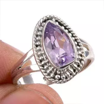 Natural Pink Amethyst Gemstone Handmade 925 Solid Silver Jewelry Ring S.6 o6a90