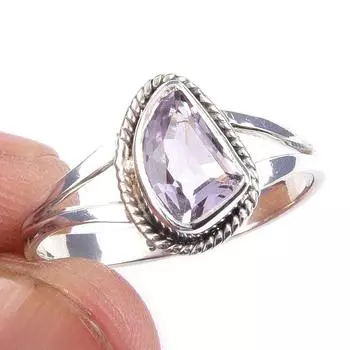 Natural Pink Amethyst Gemstone Handmade 925 Solid Sterling Silver Ring S.9 M8e05