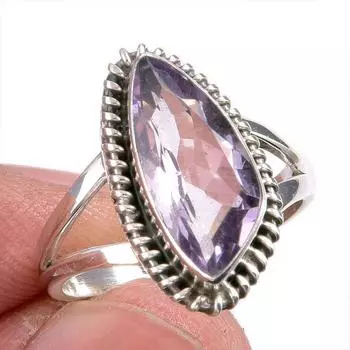 Natural Pink Amethyst Gemstone Handmade 925 Solid Silver Jewelry Ring S.6 c1I86