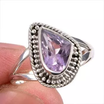 Natural Pink Amethyst Gemstone Handmade 925 Solid Silver Jewelry Ring S.7.5 y1g29