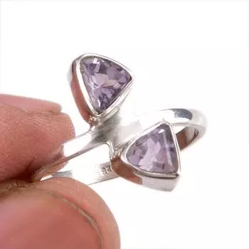 Natural Pink Amethyst Gemstone Handmade 925 Solid Silver Jewelry Ring S.6.5 j2T62