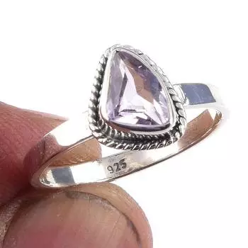 Natural Pink Amethyst Gemstone Handmade 925 Solid Sterling Silver Ring S.8 C4Q14