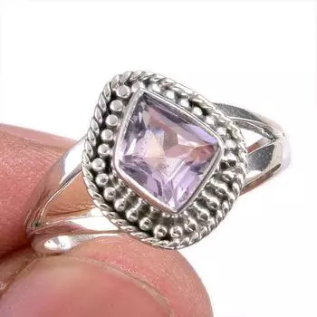 Natural Pink Amethyst Gemstone Handmade 925 Solid Silver Jewelry Ring S.7.5 n8V96