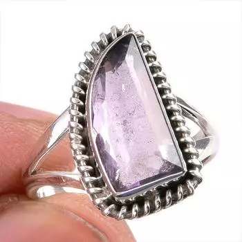 Natural Pink Amethyst Gemstone Handmade 925 Solid Silver Jewelry Ring S.5.5 v6I75