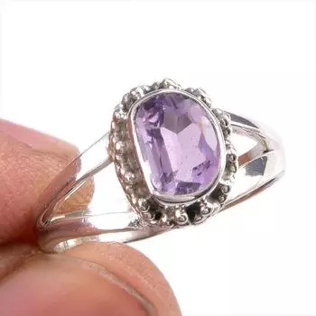 Natural Pink Amethyst Gemstone Handmade 925 Solid Silver Jewelry Ring S.5.5 L1p44