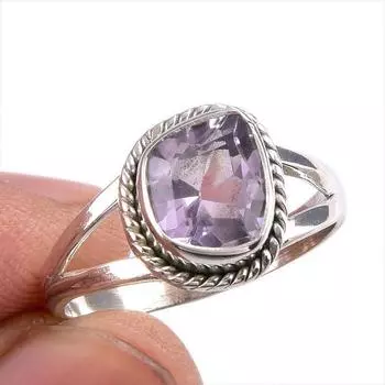 Natural Pink Amethyst Gemstone Handmade 925 Solid Silver Jewelry Ring S.9 r4k54