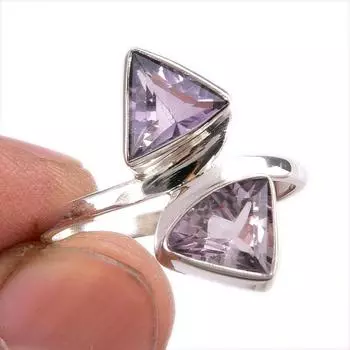 Натуральный розовый аметист драгоценный камень ручной работы 925 стерлинговое серебро ювелирное кольцо S.9 m1t82