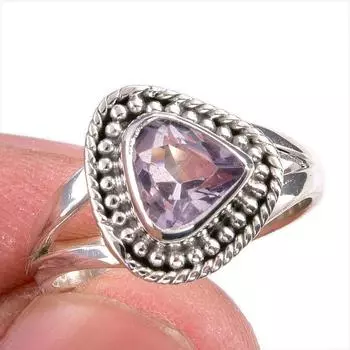 Natural Pink Amethyst Gemstone Handmade 925 Solid Silver Jewelry Ring S.5.5 K5a76