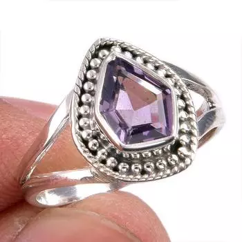 Natural Pink Amethyst Gemstone Handmade 925 Solid Silver Jewelry Ring S.7 a2v15