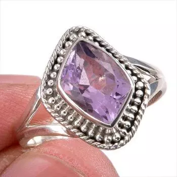 Natural Pink Amethyst Gemstone Handmade 925 Solid Silver Jewelry Ring S.8.5 t6U31