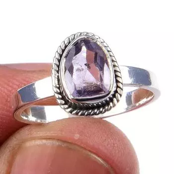 Natural Pink Amethyst Gemstone Handmade 925 Solid Sterling Silver Ring S.7 B1e90