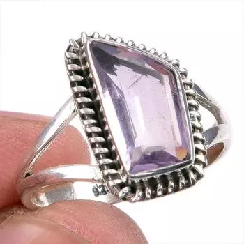 Natural Pink Amethyst Gemstone Handmade 925 Solid Silver Jewelry Ring S.8.5 A4d94