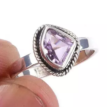 Natural Pink Amethyst Gemstone Handmade 925 Solid Sterling Silver Ring S.6 q8y81