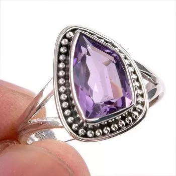 Natural Pink Amethyst Gemstone Handmade 925 Solid Silver Jewelry Ring S.9 r4q49