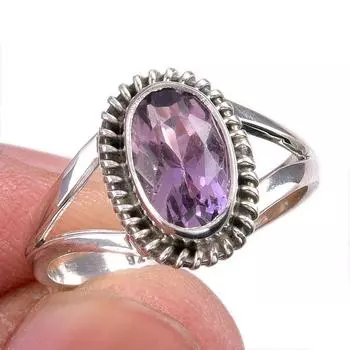 Natural Pink Amethyst Gemstone Handmade 925 Solid Silver Jewelry Ring S.7.5 f6y83