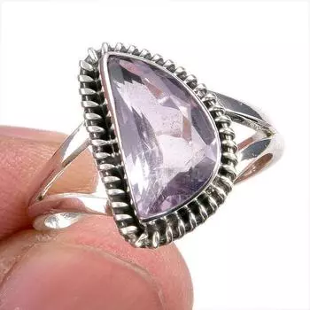 Natural Pink Amethyst Gemstone Handmade 925 Solid Silver Jewelry Ring S.8.5 p3L09